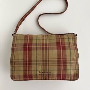 Vintage Ralph Lauren Plaid Shoulder Messenger Shoulder Bag Brown Academia preppy